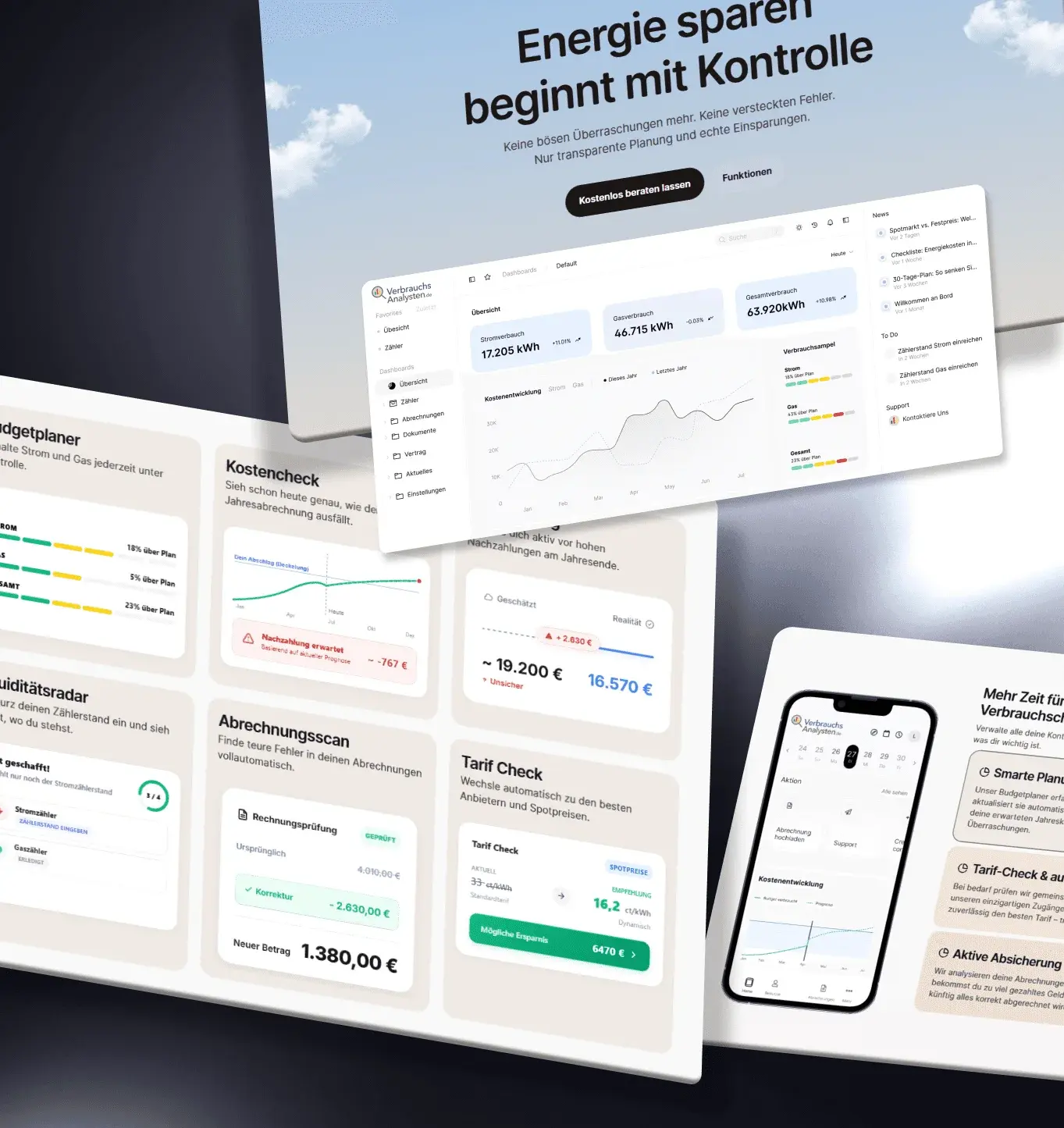 Dashboard-Mockup zum Energiesparen